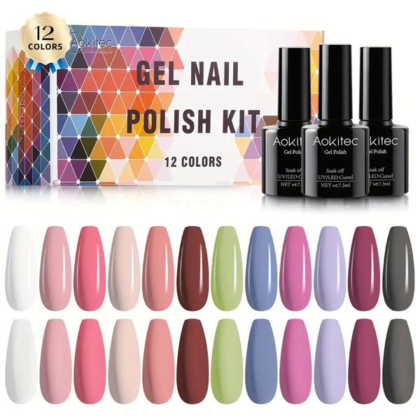 Kit iniciante de esmalte em gel de 12 cores: presente de Natal perfeito para mulheres - inclui casaco de base, rosa, branco, marrom mais!