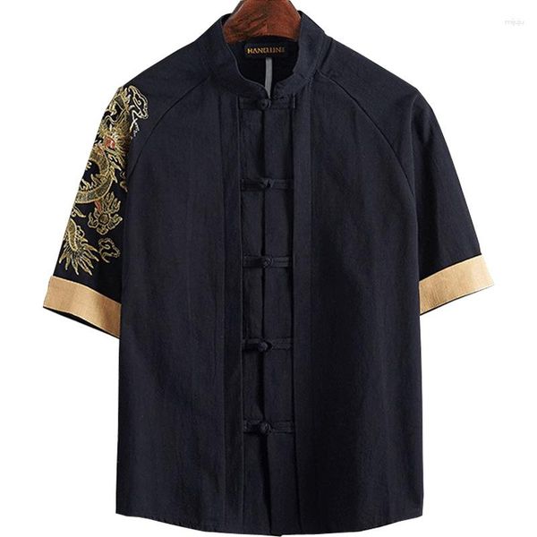 Мужские рубашки T Негабаритная рубашка 5xl 6xl Linen Male Male Big Big Oper-of китайский стиль толстый парень плюс футболка с коротким рукавом в китайском стиле.