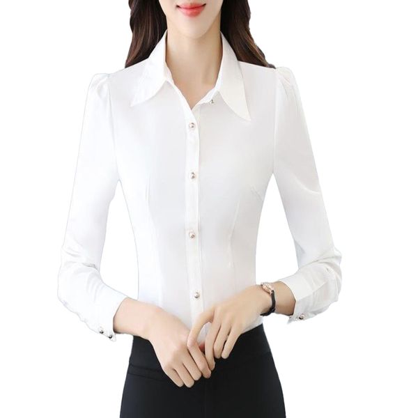 Camicia a camicetta bianca a manica lunga per donne coreane elegante camicia oversize oversize Office Lady Lady Work Black Blouse Top 2022