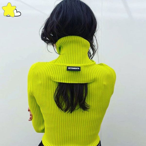 Женские свитера Vetements Sweater Мужчины Женщины повседневная мода Tearn Cover Dit Fluorescent Green Color Late Back Back Hollow Vtm Whothirts 230811