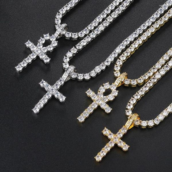 Подвесные ожерелья Hip Hop Iced Out Tennis Cross Ожерелье для мужчин в стиле стимпанк с золотой цепью Cz на шее дизайн ювелирных изделий S-OHP003