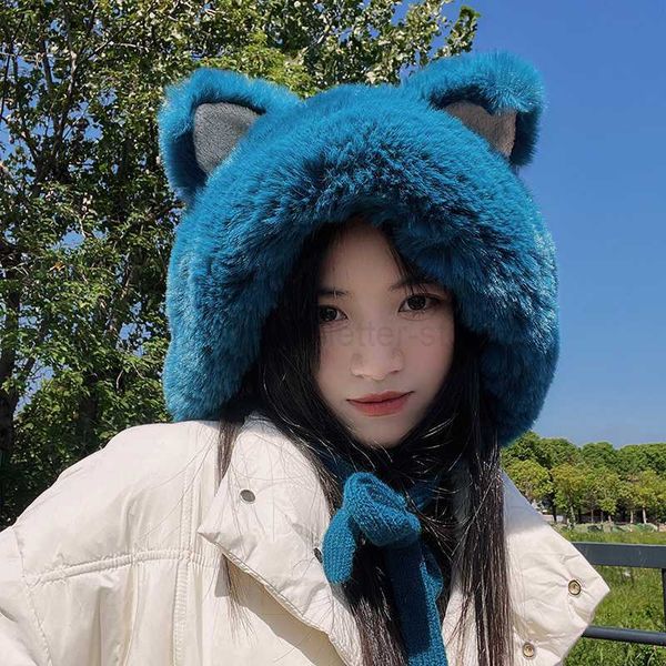 Beanie/Kafatası Kapakları Yeni Japon Beanie Şapka Örgü Kapak Sonbahar ve Kış Sevimli Kedi Kulakları Sivri Pullover Kadın Şapkaları Turist Şapkası
