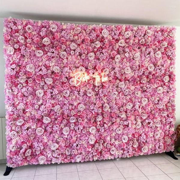 Fiori decorativi Floro a parete artificiale Flowerdrop da 24x16 pollici Pannello floreale di seta 3D per rosa per PO Sfondo per la festa della festa Decorazione del matrimonio