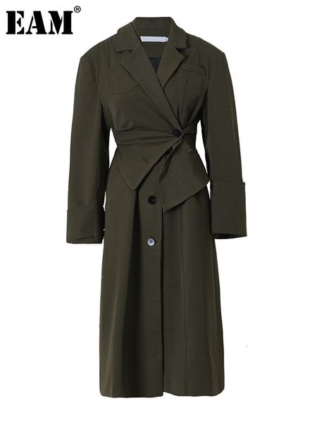 Trench femminili Donne Donne Green scuro Irregolare grande dimensione grande manica lunga manica lunga a vento Fascifica di moda Spring Autunno 2023 1DE27950 230811