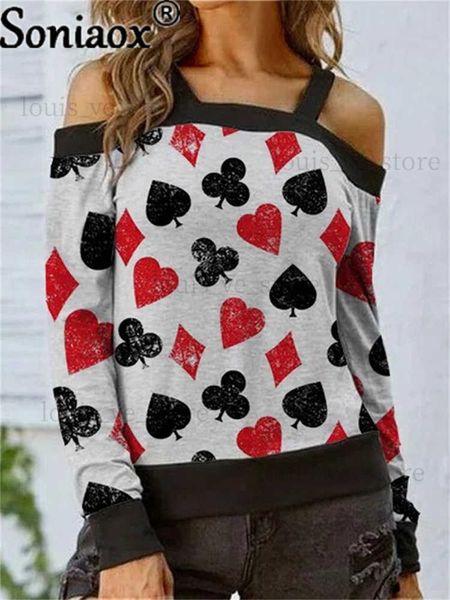 Stampa T-shirt off-shoulder Women 2021 Autumn Casual Fashion All-Match One Word Collar Ladies Sexy Thirt Tops T230811