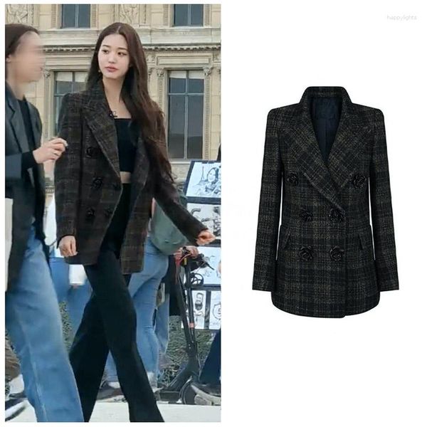 Abiti da donna Zhang Yuanying Celebrity Celebrity Plaid Wool Stuita per donne in autunno e inverno 2023 Temperament Coat