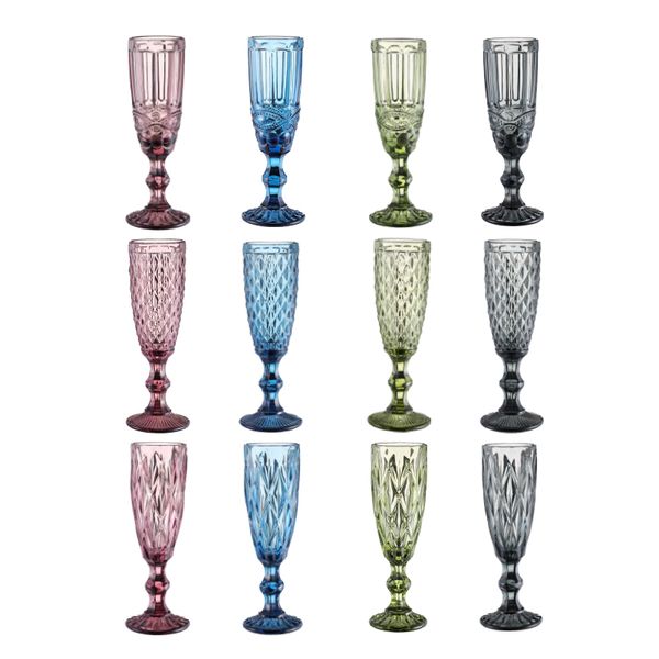 150ml Şarap Gözlükleri Kupa Renkli Cam Goblet Tumbeler Köklü Vintage Desen Kabartmalı Romantik Biralar Şampanya İçecek Yazıları Parti Düğün Doğum Günü Festivali