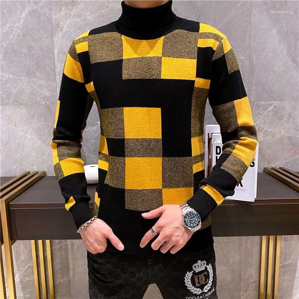 Erkek Sweaters Yüksek kaliteli otum kış tasarımcısı moda örgüsü yarım yurttancı erkekler sıcak yün kazak kazak dip