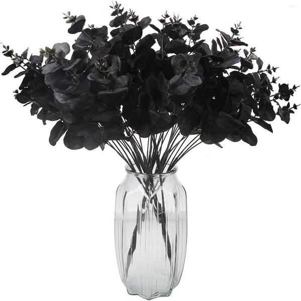 Fiori decorativi Eucalipto artificiale stelo eucalipto reale foglia faux eucalipti lunghi rami rami da centro bouquet arredamento per la casa (nero