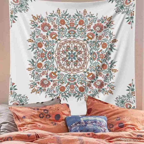 Tapestres de tapeçaria de tapeçaria parede pendurada-boêmia hippie de tapeçaria branca esboço de tapeçarias de impressão floral para casa decoração de parede de quarto r230812