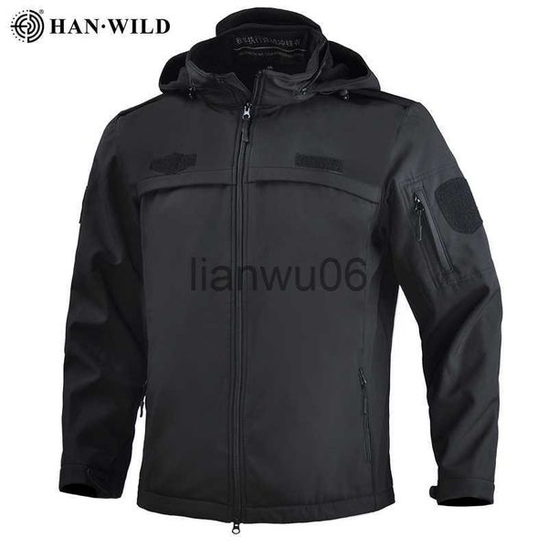 Gacche da uomo Han Wild Military Giacca da uomo Giacca per escursioni SoftShell vestiti per vento Armata Abbigliamento tattico Cappello staccabile invernale J230811