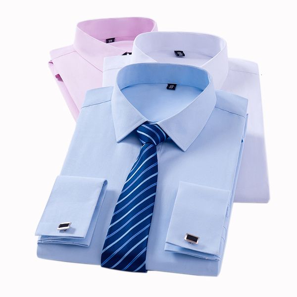 Camisas de vestido masculinas Camisas de punho francês clássicas masculinas Manga longa Sem bolso Tuxedo Male camisa com abotoadia