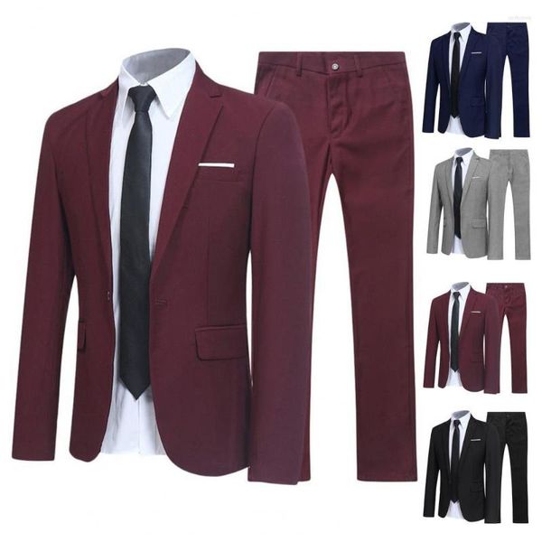 Erkekler takım 1 set şık süper yumuşak uzun kollu bir düğme, çalışan erkekler için resmi iş damat takım elbise blazer pantolon