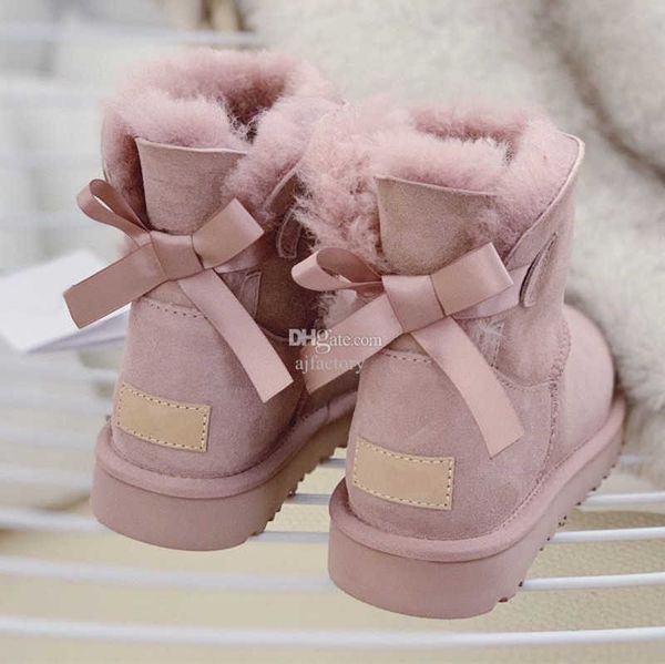 Klassische UGGit-Stiefel Australien Warm Australian Ugh Damen Mini Tazz Half Snow Button Aus U5854 Winter Vollfell Flauschig pelzig Satin Knöchelschleife Booties Hausschuhe Oberfell