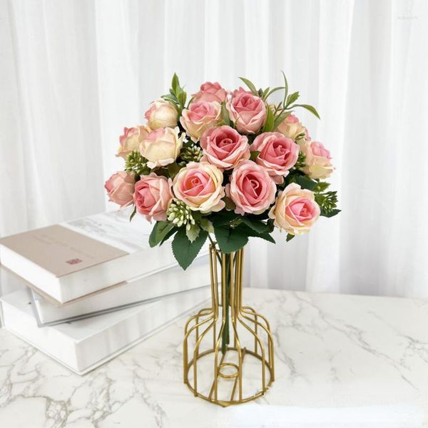 Fiori decorativi 10 teste di seta di fiori artificiale rosa bianca foglie di eucalipto foglie peoniche bouquet plastica per tavolo da matrimonio decorazioni per la casa