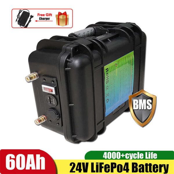 LifePO4 24V 60AH 40AH Batteria di litio Ciclo profondo con BMS per macchina solare con barca solare da 1500 W Motor+10A Caricatore