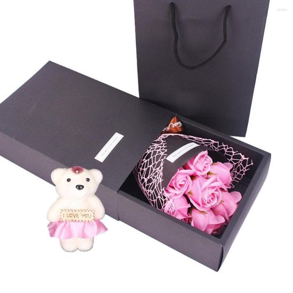 Fiori decorativi 1 bouquet sapone artificiale rosa fiore orso madice regalo di compleanno del compleanno