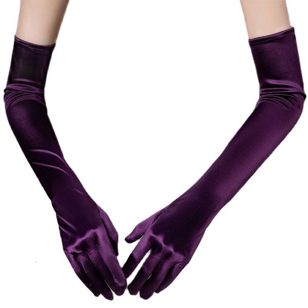 Guanti senza dito senza dita 52 cm Sezione di lunga sezione in raso ad alta elasticità solida Halloween sexy danza da ballo Accessori etichetta di etichetta per drivere guanti cosplay 230811