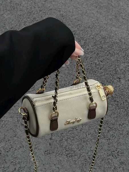 Çapraz Vücut Süet Yumuşak Yüz Çanta Üst düzey hissine sahip kadınlar için Niş Elmas Izgara Zinciri Silindir Torbası Pirinç Kahverengi Renk Kontrast Crossbody BagstylishDesignerbags