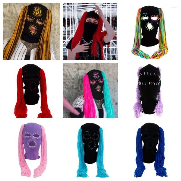Beralar Kız Komik Çift Peruk Kapağı El Yapımı Örme Kraliyet Cadılar Bayramı Partisi Eğlence Giydirme Sonbahar ve Kış Sıcak Yüz Maskesi
