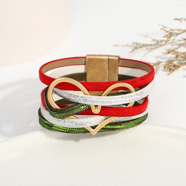 Braccialetti di fascino amorcome di Natale in metallo amore cuoio per donne bohémian multistrato avvolgente coppia di gioielli natalizi