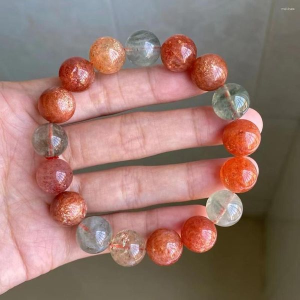 Strand Natural Orange Sunstone Strawberry Quartz Beryl Bracelet 12,5 мм прозрачные круглые бусины Женщины из Аруши