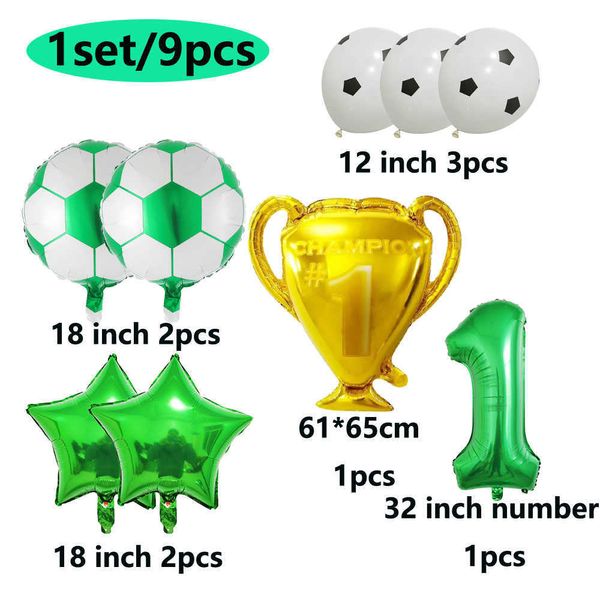 Decorazione 9 pezzi Trofeo d'oro Calcio Calcio Foil Balloon Decorazioni di compleanno Giocattoli per bambini Regali Forniture a tema sportivo per calcio per adulti