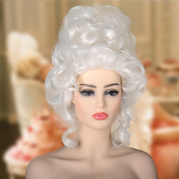 Cosplay perukları marie antoinette peruk prenses peruklar orta kıvırcık ısıya dayanıklı sentetik saç cosplay peruk kapağı 230810