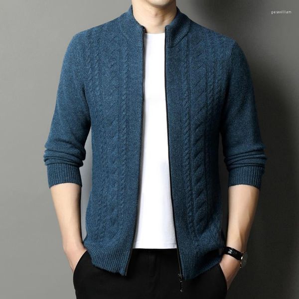 Erkek Sweaters Yarım Belktlenek Saf Yün Kazak Kalın Örgü Hardian Koreli Kazan Sonbahar All-Eşleştirme Giyim Ceket