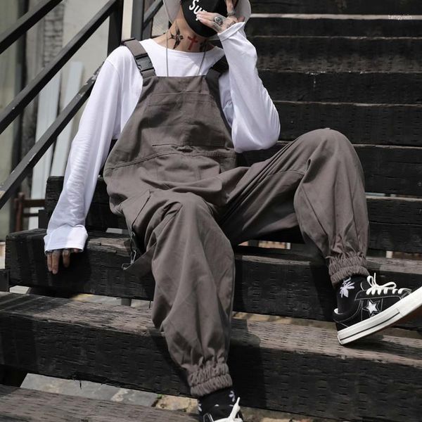 Herrenhosen Mode Männer lose Hosenträger Hosen japanische schwarze Overall Hip-Hop Kausaler Straßenwerkzeug Daddy Männliche Kleidung