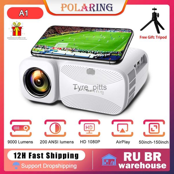 Проекторы Polaring A1 Projector 1080p HD 4K Mini Video Projetor 200Ansi 9000 Lumens Home Cinema Proyector Proyector Camping Outdoor Projectors x0811
