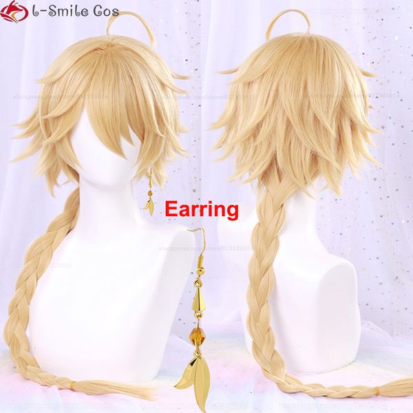 Cosplay Wigs Game Genshin Impact Aether Cosplay Wig 80cm длиной с серьгами с термостойкими синтетическими волосами аниме -парики парики 230810