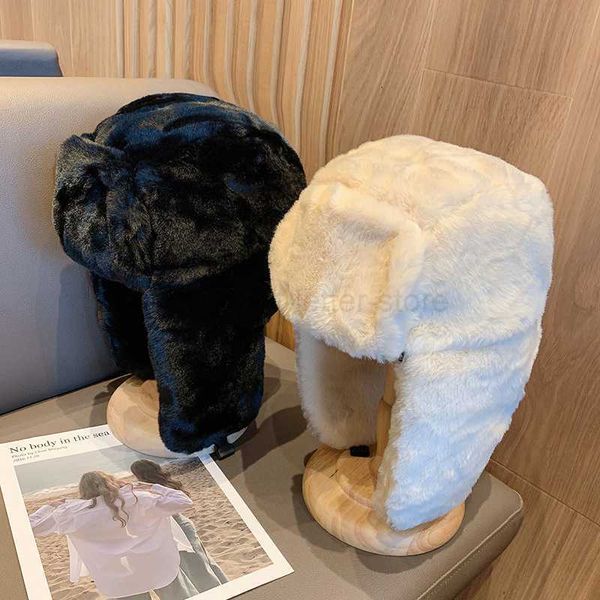 Beanie/Kafatası Kapakları Kadınlar Kış Kesikli Sıcak Beanie Rus Kapakları Kore Moda Ushanka Earflap Pilot Şapka Kadın Trendi Bombardıman Şapkası Ayarlanabilir