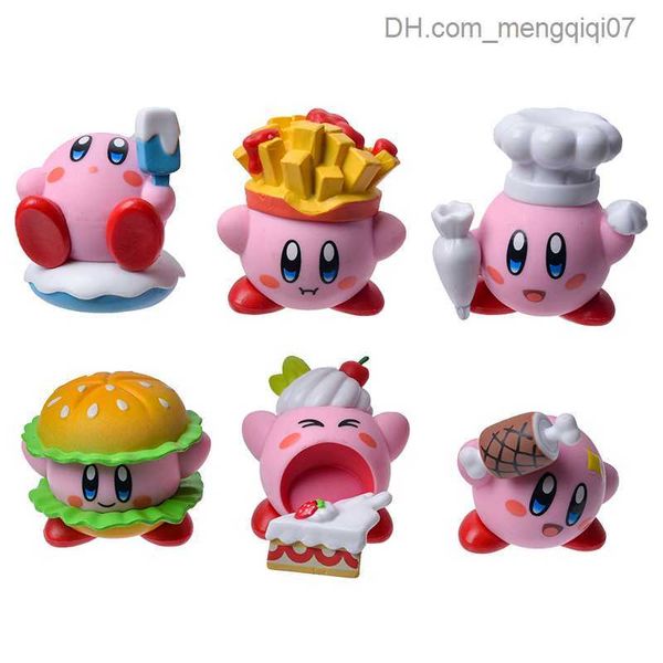 Pull Toys 6 Stücke/Set Game Star Kirby Anime Netter Cartoon Pink Kirby Mini Charakterdekorationskollektion Kinder Geschenkspielzeug Z230814