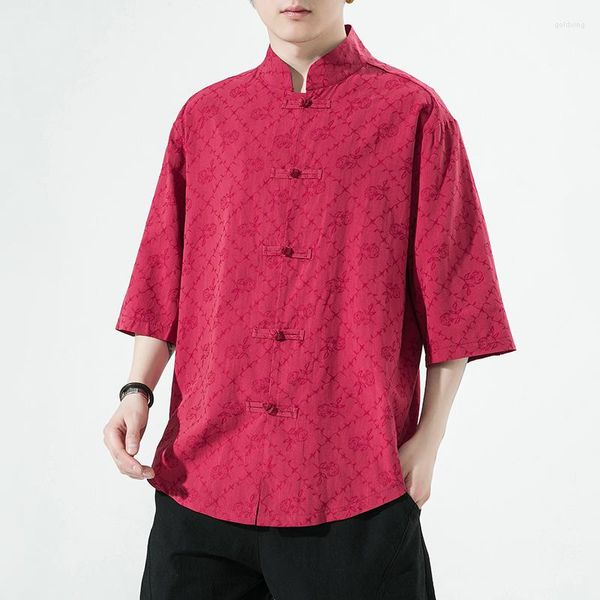 Etnik kıyafetler geleneksel Çin tarzı jakard desen gömlek tang takım elbise hanfu ceketler gevşek katlar gündelik üstler oryantal