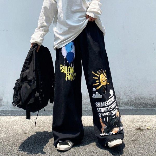 Pantaloni da uomo In High Street Creative graffiti jeans stampato uomo tendenza allaccia gamba dritta di grandi dimensioni donne ampiezza