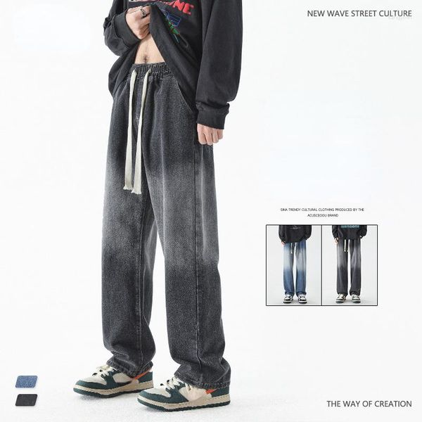 Pantaloni maschili retrò lavatura di cotone jeans 2023 cravatta autunno corda sciolta