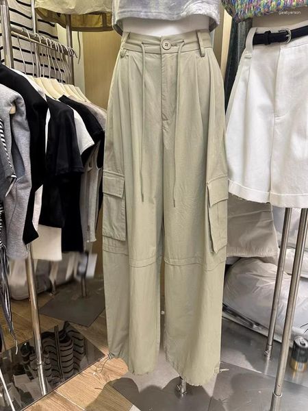 Женские штаны Южной Кореи модные грузы 2023 летний дизайн повседневные стройные брюки с высокой талией.