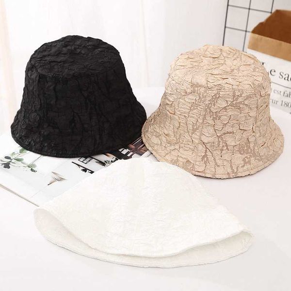 Breite Krempe Hüte Eimer Hüte Mode Frauen Sommer Herbst Faltbare Spitze Eimer Hut Frau Solid Color Hip Hop Hop Breite Strand rund Top Sonnenschutzfischer Cap