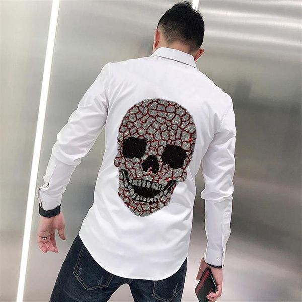 Spring Lapeel Design Shirts Brand Drill Skull Style Business Formal Manga Longa305N