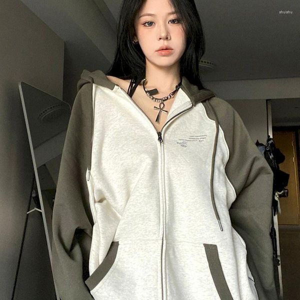 Damen Hoodies Y2K Zip Up Hoodie Übergröße Frauen 2023autumn Winter Koreaner Mode Druck Kpop in Sweatshirts Goth Sweatshirt