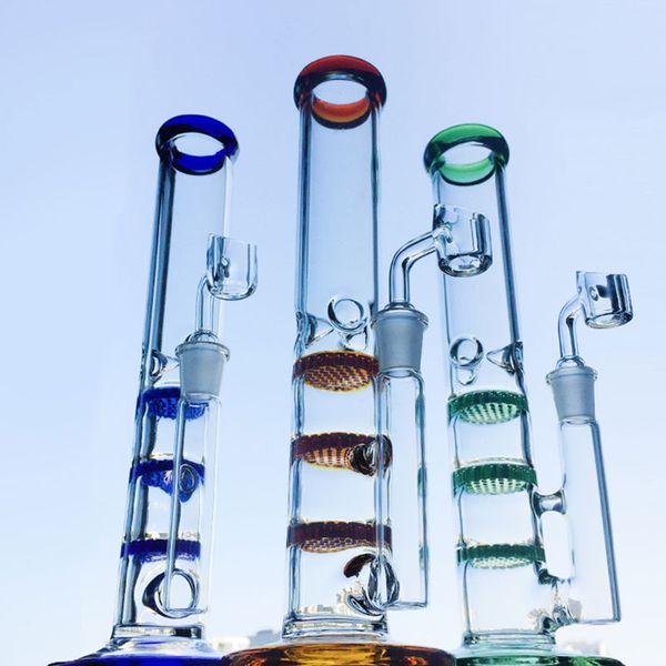 Tripli Beecomb Perc Annunci colorati bongs di vetro in testa bong di tipo dritto a tubo di bong bong bong bong con giunto femmina da 14 mm da 4 mm banger di ciotola spessa