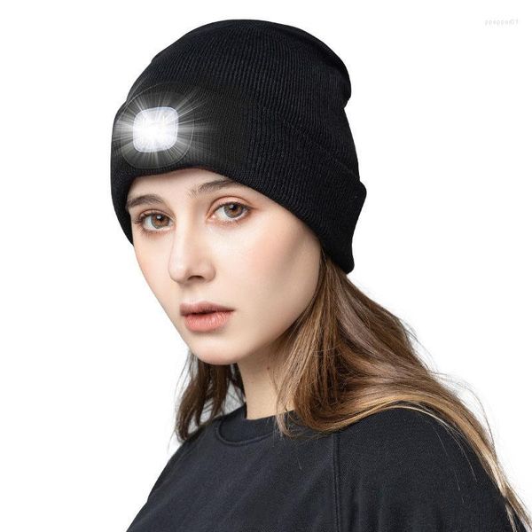 Beralar Led Siyah Beanies Aydınlık Örme Şapka Açık Hava Kampı Kamp Avcılık Balıkçılık Sporları Işık Kapağı Kış Sıcak Bonnet