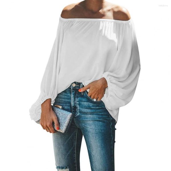Женские блузки осень -топ красивая сладкая простая повседневная фонарь с длинным рукавом женская шифоновая рубашка ежедневная одежда