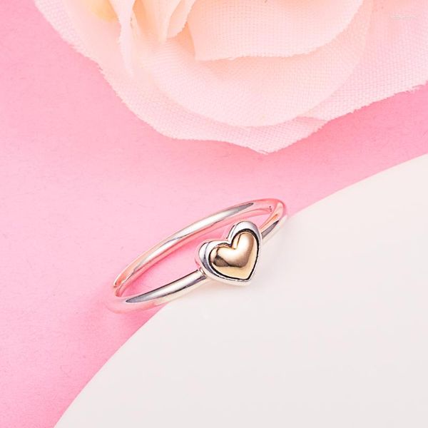 Кластерные кольца CKK куполообразное кольцо с золотым сердцем женщины Anel Feminino 925 Ювелирные украшения стерлингового серебряного серебряного серебра Аниллос Муджер