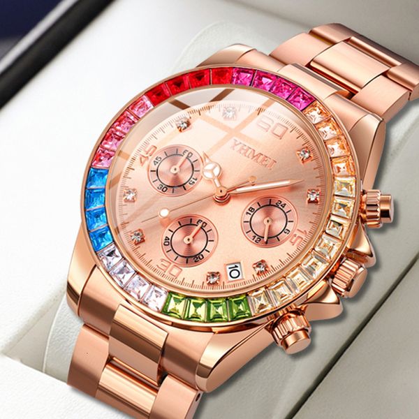 Outros relógios Mulheres de luxo Rose Gold Watch Fashion Ladies Quartz Diamond Wristwatch de pulseira elegante feminina Rellojes para Mujer Gift 230811