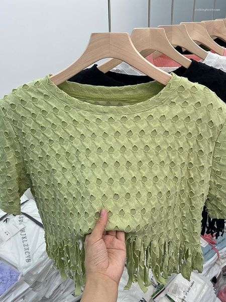 Magliette da donna y2k top crop white women sexy t-shirt a maniche corta maglietta verde camicia vintage harajuku abiti coreani 2023 estate