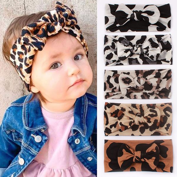 Leopardenmuster Baby Stirnband Bogen Haar Band Elastizität Stirnbänder Mädchen Kopfbedeckungs Kopfgeschosse Mode Haarzubehör Accessoires