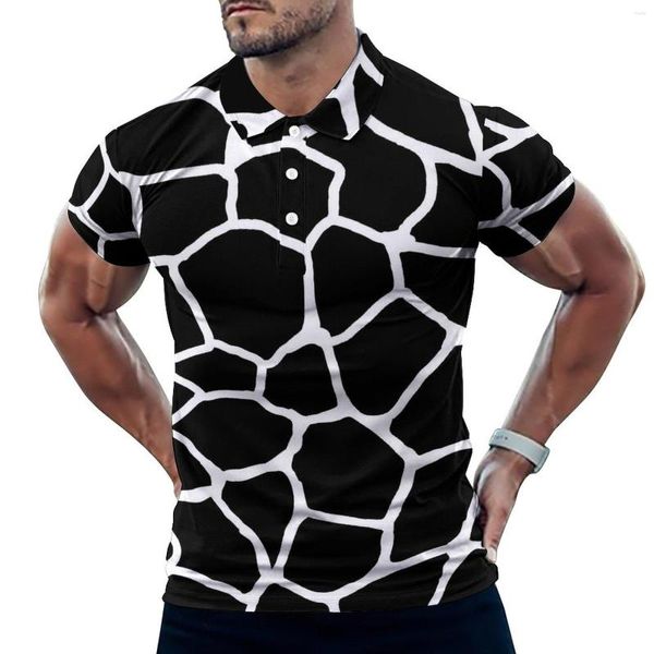 Мужские поло в черно-белом жирафе поло в рубашке для животных пятна печатные издания летние прохладные футболки с коротким рукавом Стильный топ негабаритный
