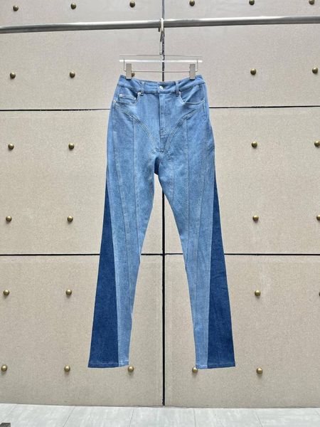 Женские джинсы 2023 Высококачественный дизайн моды вымыл и исправленная тонкая форма с тонкой ногой с тяжелыми похудениями y2k